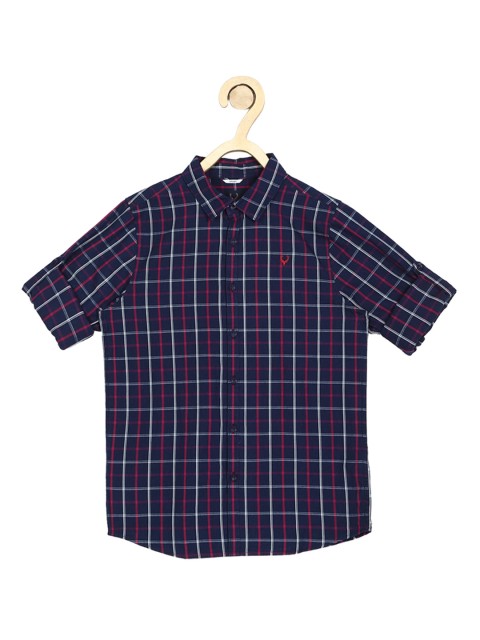 

Allen Solly Junior Boys Navy Blue & Red Pure Cotton Slim Fit Checked Casual Shirt