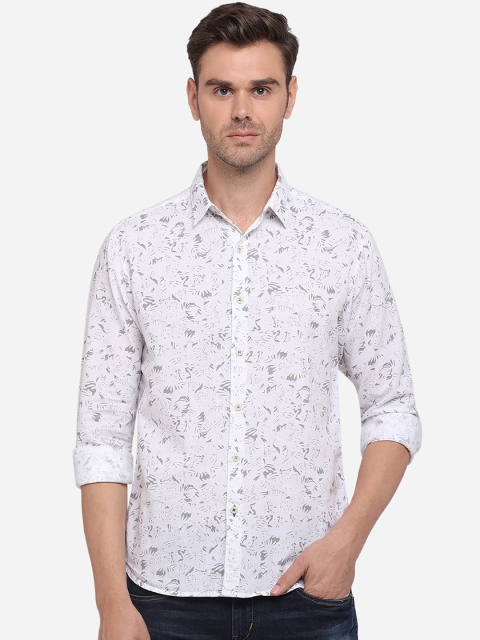 

Greenfibre Men White Slim Fit Printed Pure Cotton Casual Shirt