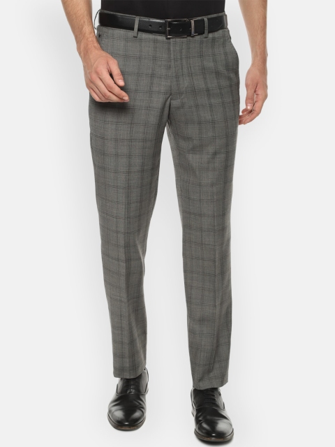 

Louis Philippe Men Grey Slim Fit Checked Formal Trousers