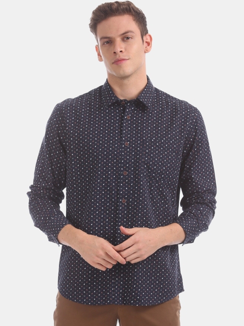 

AD By Arvind Men Navy Blue & White Slim Fit Printed Casual Shirt