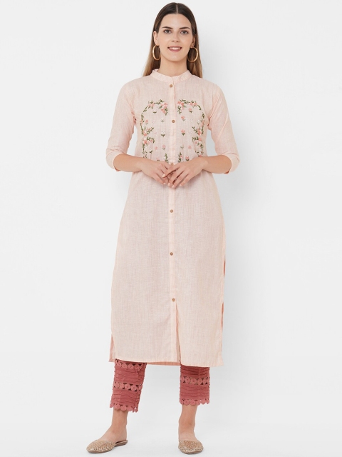 

FASHOR Women Peach-Coloured Floral Yoke Design Kurta