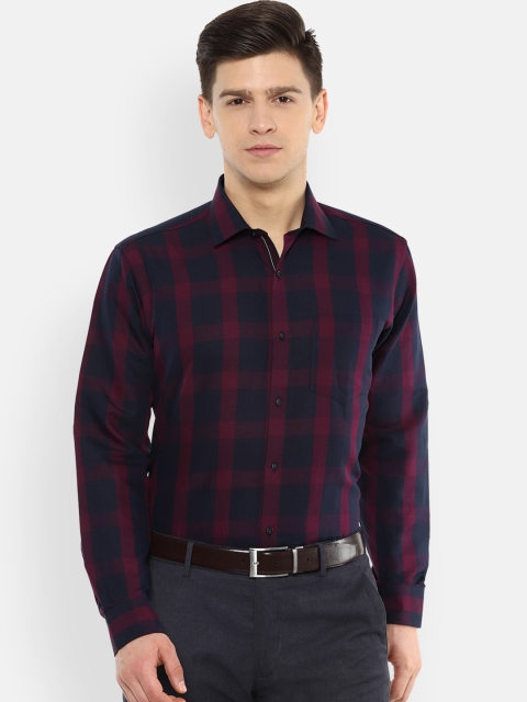 

Van Heusen Men Navy Blue & Red Cotton Linen Regular Fit Checked Formal Shirt