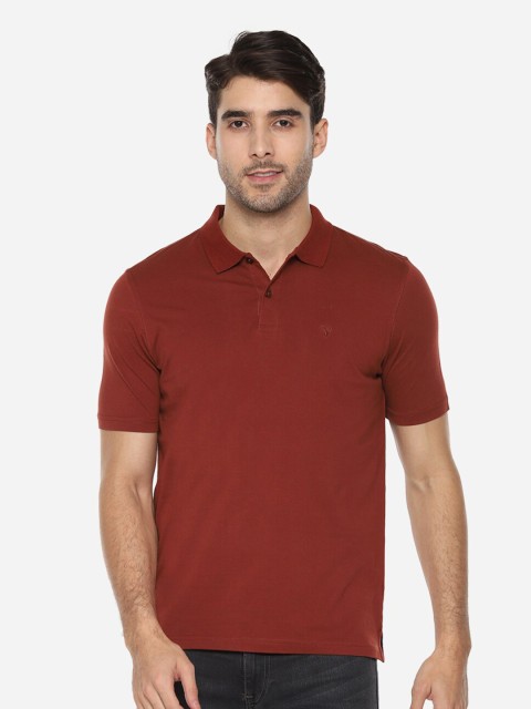 

Allen Solly Men Rust Pure Cotton Solid Polo Collar T-shirt