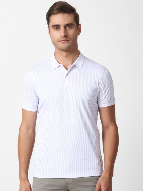 

Louis Philippe Sport Men White Striped Polo Collar T-shirt
