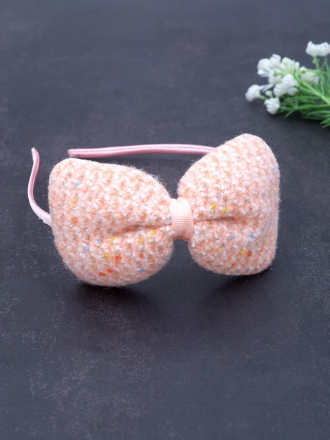 

Golden Peacock Women Peach Colour Woven-Design Hairband with Bow Detail