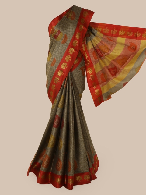 

Pothys Grey & Maroon Cotton Blend Woven Design Chanderi Saree