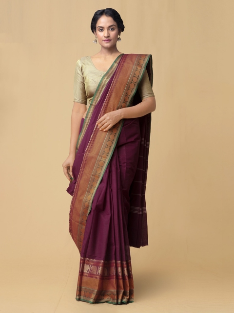 

Unnati Silks Burgundy & Gold-Toned Pure Cotton Solid Uppada Handloom Saree