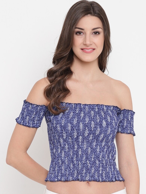 

Aawari Blue & White Off-Shoulder Bardot Crop Top