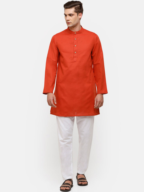 

CAVALLO by Linen Club Men Red Mandarin Collar Linen Kurta