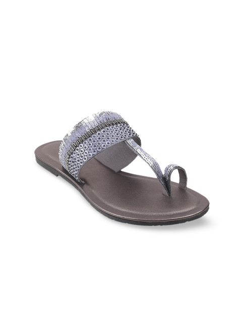 

Metro Women Grey & Silver-Toned Sequinned Beaded One Toe Flats