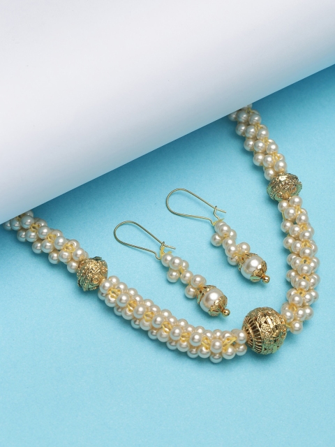 

PANASH Gold-Plated Off White Pearl Beaded Handcrafted Jewellery Set