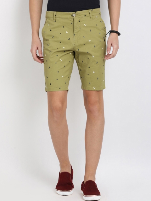 

t-base Men Green Printed Regular Fit Chino Shorts