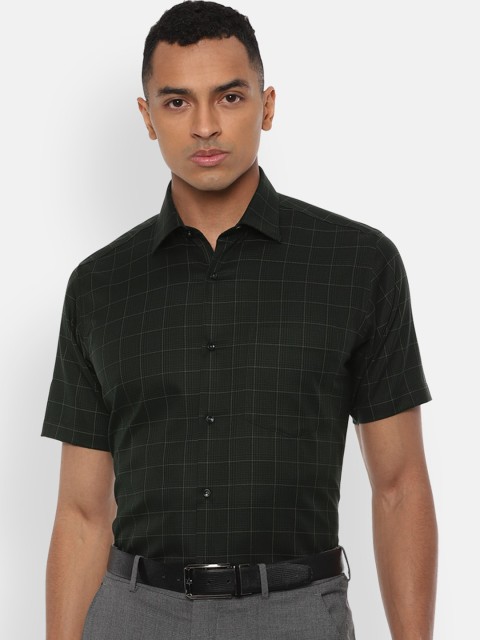 

Van Heusen Men Olive Green & Black Checked Pure Cotton Formal Shirt