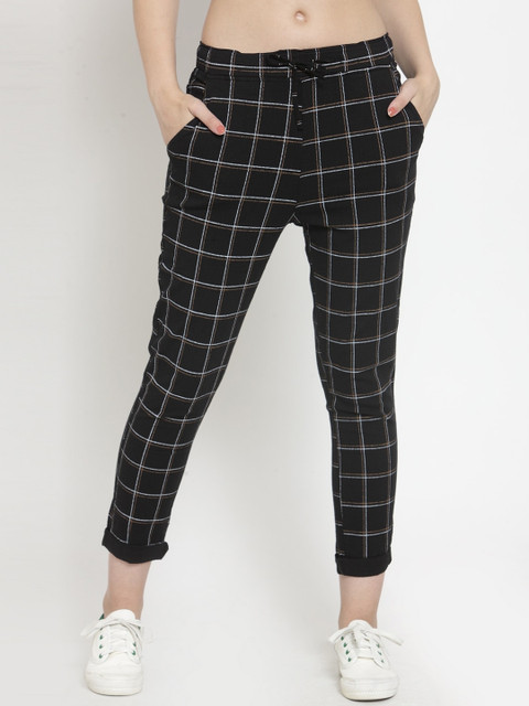 

Global Republic Women Black Slim Fit Checked Cigarette Trousers