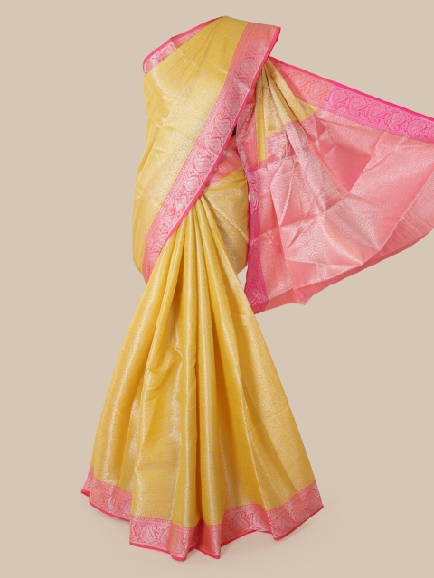 

Pothys Yellow Cotton Blend Woven Design Chanderi Saree