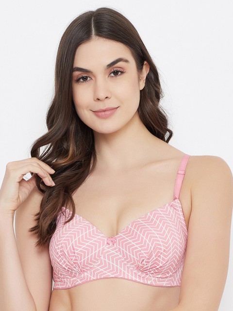 

Clovia Pink & White Printed Non-Wired Lightly Padded T-shirt Bra BR0935G2232E