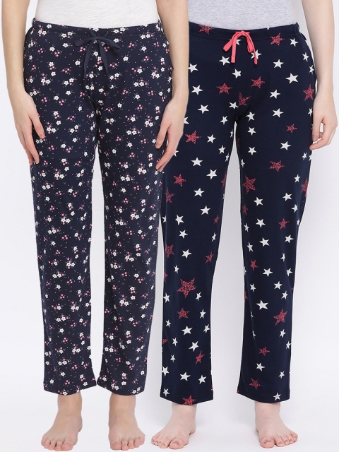 

Kanvin Women Pack Of 2 Printed Pure Cotton Lounge Pants, Navy blue
