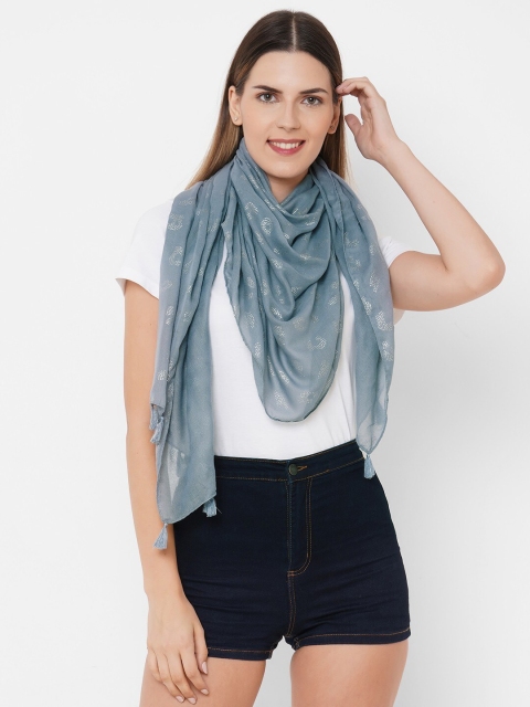

Get Wrapped Women Grey & Gold-Toned Foil Printed Grey Scarf with Tassels