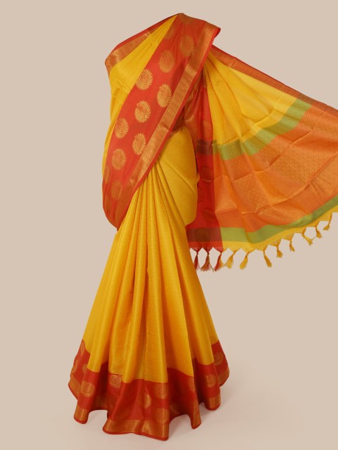 

Pothys Yellow Cotton Blend Woven Design Chanderi Saree