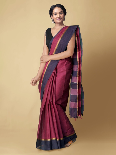 

Unnati Silks Purple Pure Cotton Solid Chettinad Saree