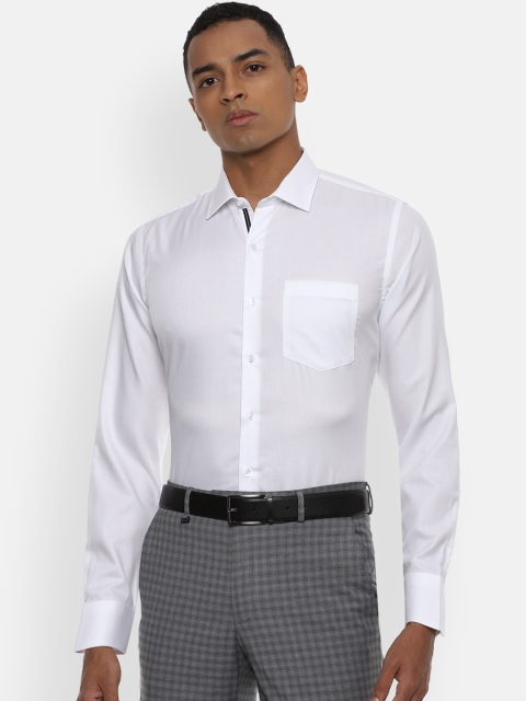 Van Heusen Men White Self Design Slim Fit Pure Cotton Formal Shirt