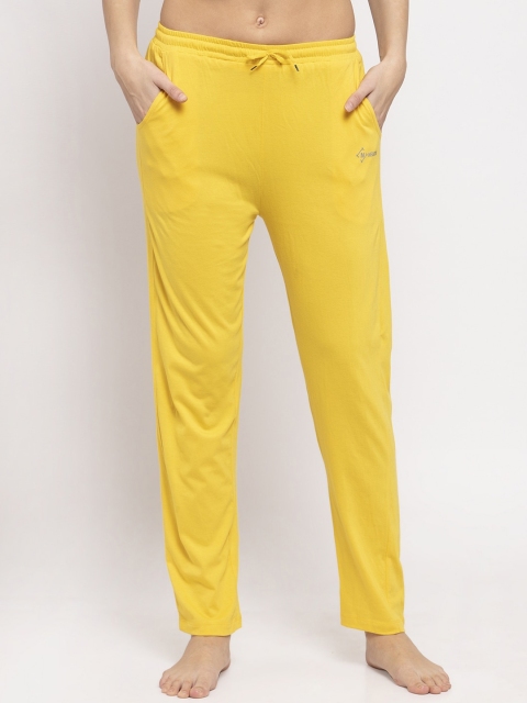 NEUDIS Women Yellow Solid Cotton Lounge Pants
