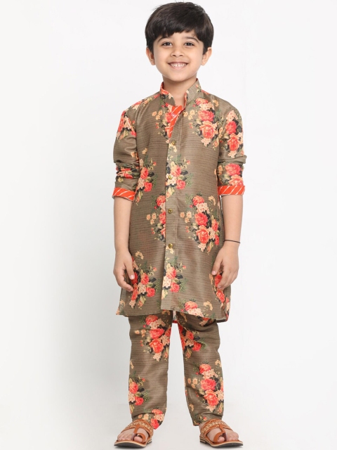 

JBN Creation Boys Brown & Pink Floral Printed Regular Straight Kurta & Pyjamas