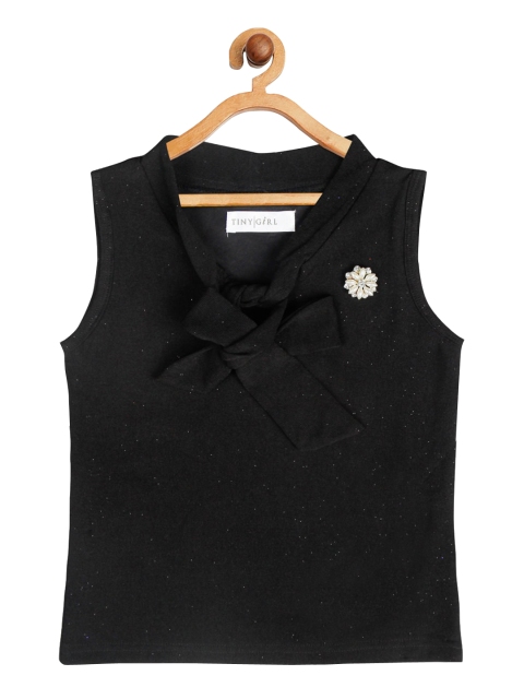 

Tiny Girl Black Embellished Tie-Up Neck Georgette Regular Crop Top