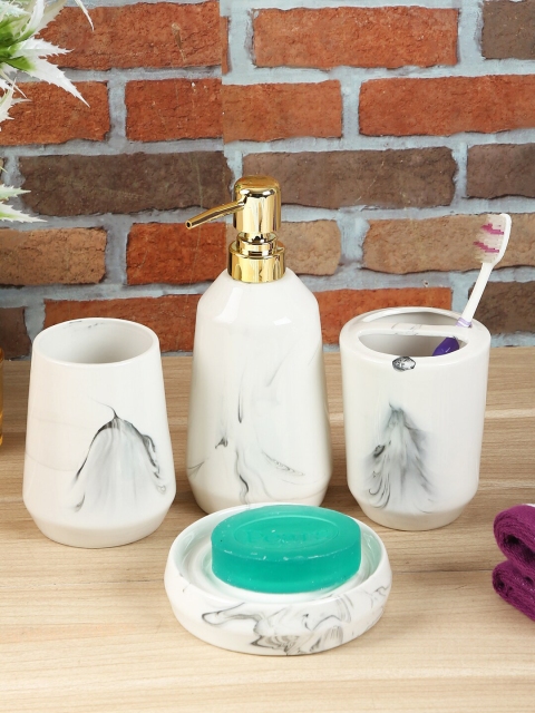 

House Of Accessories Set Of 4 White & Grey Marble Ceramic Bath Accessories