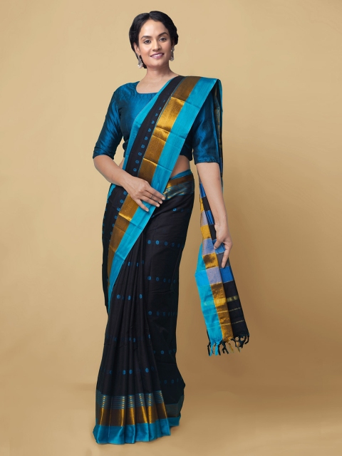 

Unnati Silks Black & Blue Pure Crepe Woven Design Patola Saree