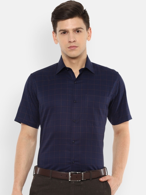 

Van Heusen Men Navy Blue & Black Regular Fit Checked Cotton Formal Shirt