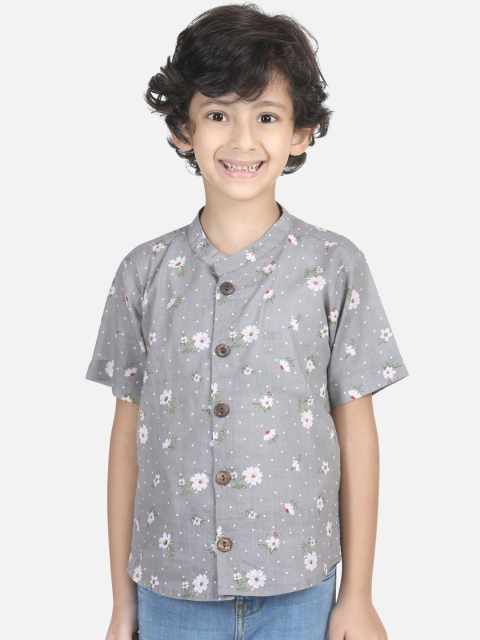 

Cutiekins Boys Grey & White Regular Fit Floral Printed Cotton Casual Shirt