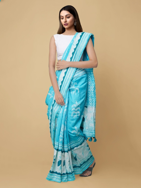 

Unnati Silks Blue Pure Cotton Printed Chanderi Sustainable Saree