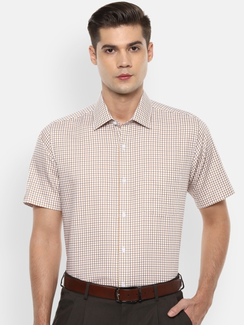 

Van Heusen Men White & Mustard Brown Regular Fit Checked Formal Shirt