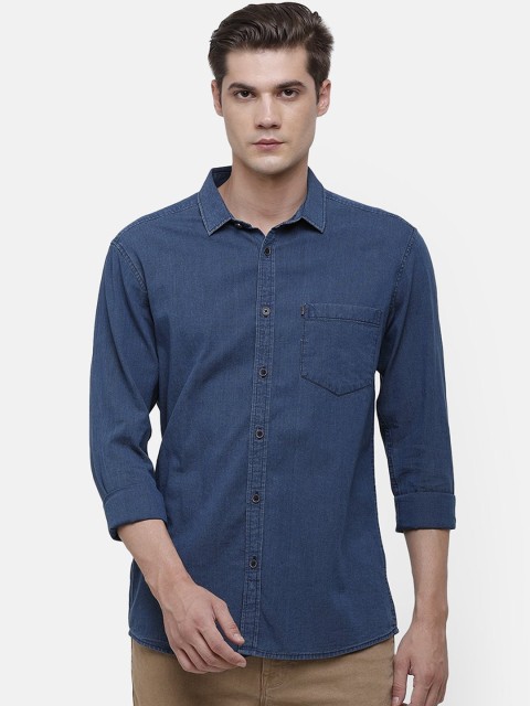 

Voi Jeans Men Blue Slim Fit Solid Cotton Casual Denim Shirt