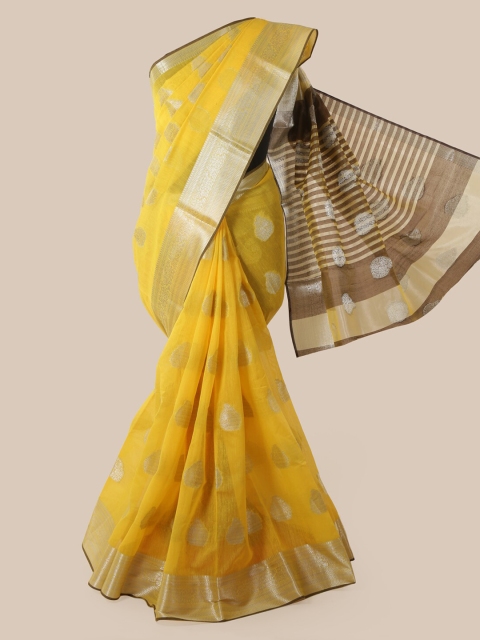 

Pothys Yellow Cotton Blend Woven Design Chanderi Saree