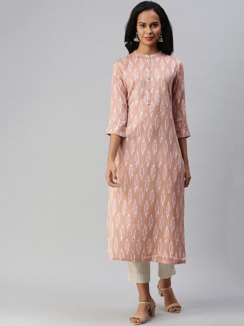 

Soch Women Pink & White Geometric Printed Kurta