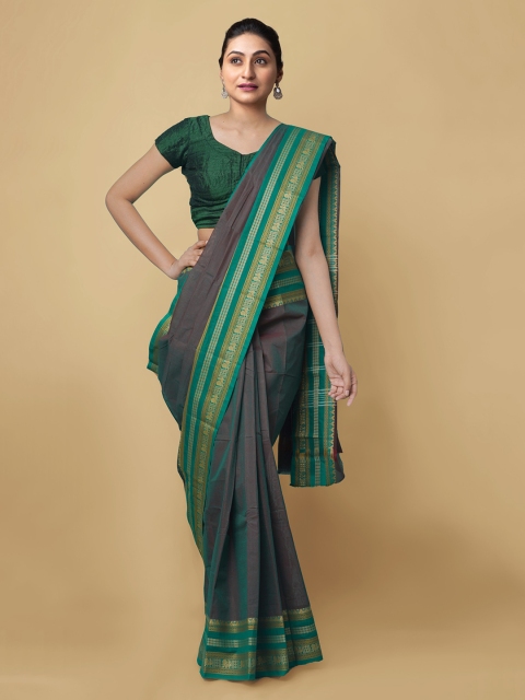 

Unnati Silks Green Pure Cotton Solid Uppada Saree