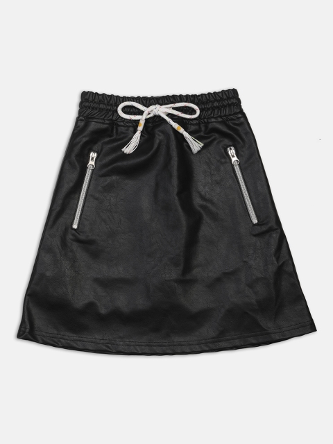 

Nins Moda Girls Black Solid Leather A-Line Mini Skirt