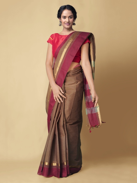 

Unnati Silks Brown & Pink Pure Cotton Solid Chettinad Saree