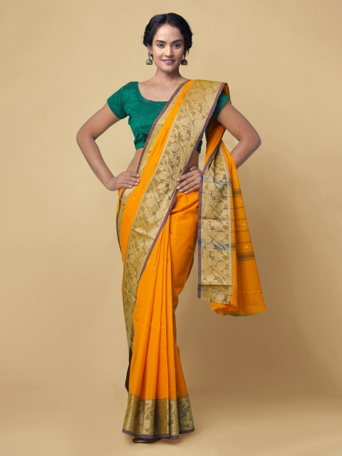 

Unnati Silks Orange Pure Cotton Solid Uppada Saree