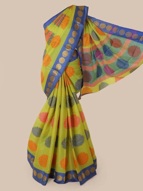 

Pothys Green & Navy Blue Cotton Blend Woven Design Chanderi Saree