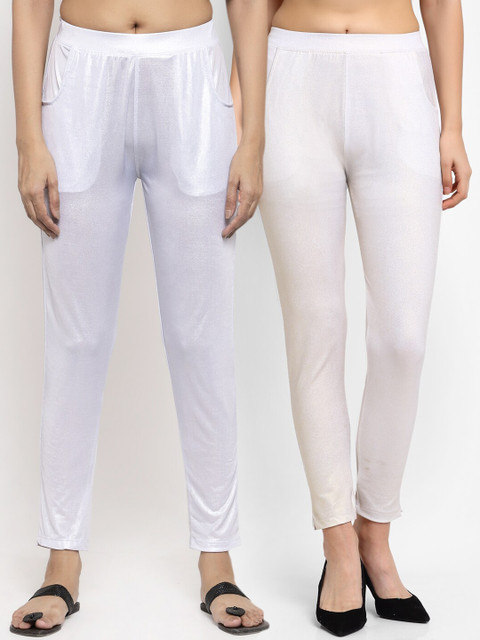 

NEUDIS Women Pack of 2 White Shimmer Effect Ankle Length Leggings