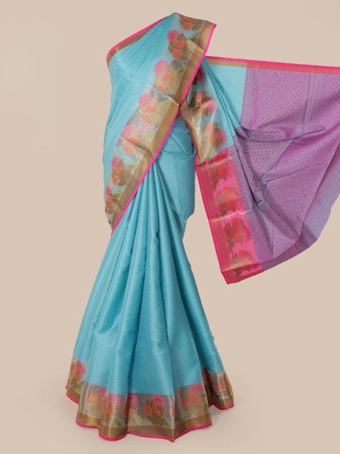 

Pothys Blue Solid Chanderi Saree