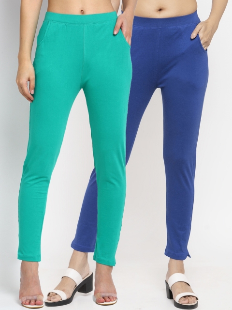 

NEUDIS Women Pack Of 2 Solid Ankle-Length Leggings, Sea green
