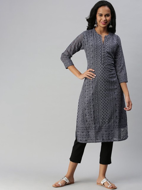 

Soch Women Grey Embroidered Georgette Kurta