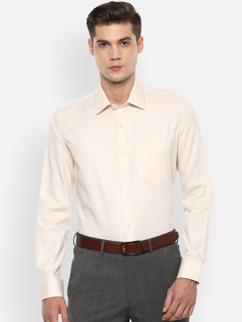 

Van Heusen Men Cream-Coloured Self Design Slim Fit Pure Cotton Formal Shirt