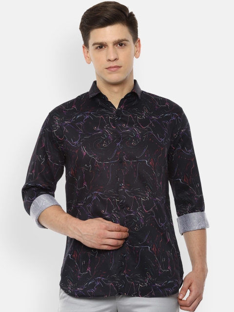 

V Dot Men Black Slim Fit Printed Pure Cotton Casual Shirt
