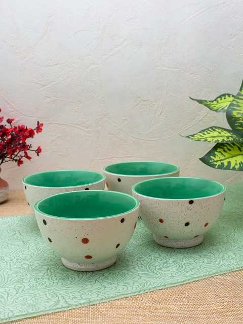 

WISHTANK White & Green Set Of 4 Ceramic Printed Bowls