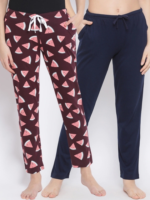 

Kanvin Women Pack of 2 Pure Cotton Lounge Pants, Burgundy